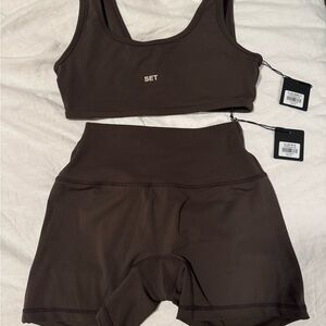 SET Active Brown Sports Bra and Shorts Set